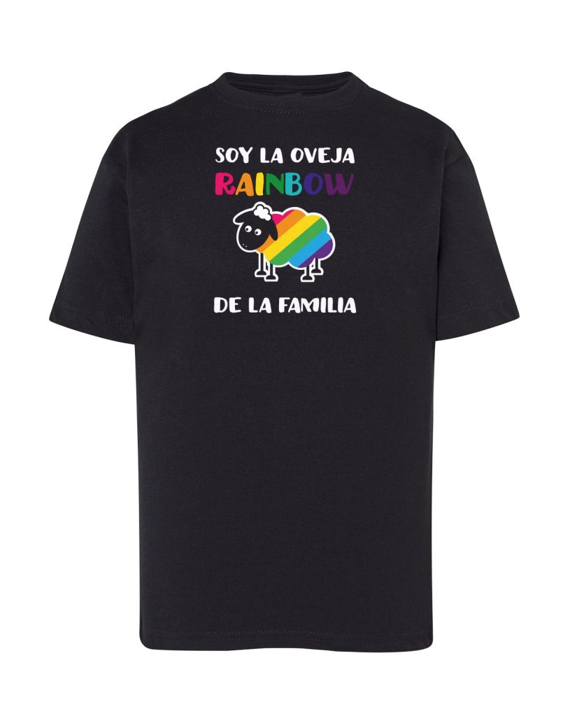 Camiseta negra infantil Soy la Oveja Rainbow