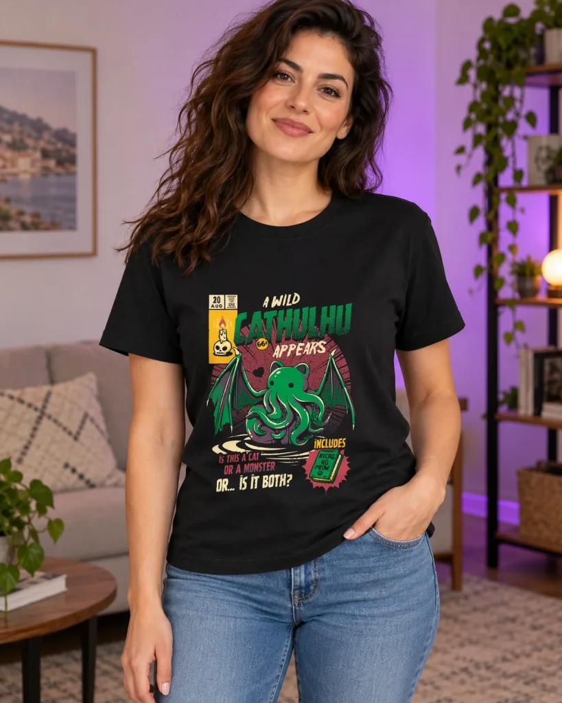 Monstruo marino gatuno – camiseta negra