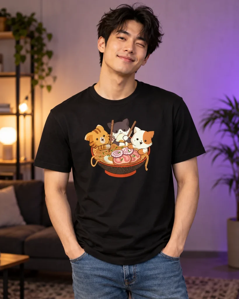 Ramen con gatos – camiseta negra