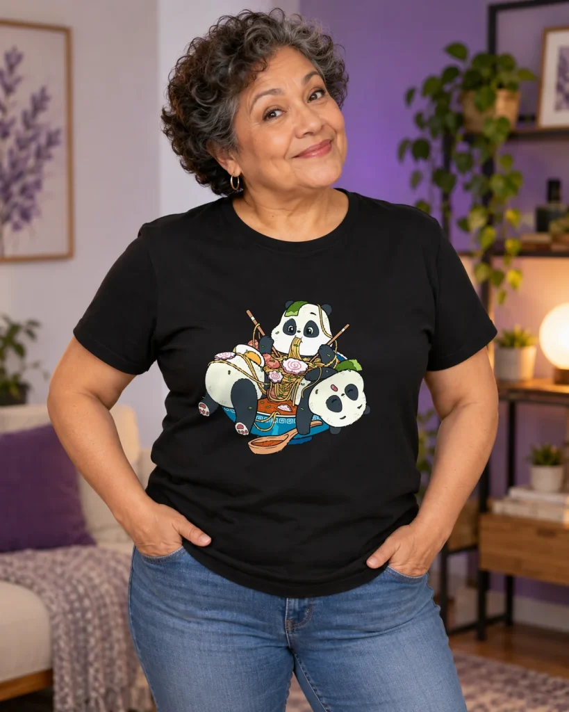 Ramen con pandas – camiseta negra