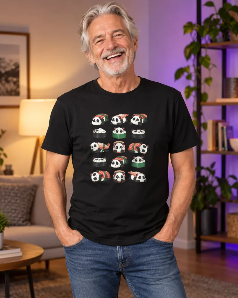Pandas de sushi – camiseta negra