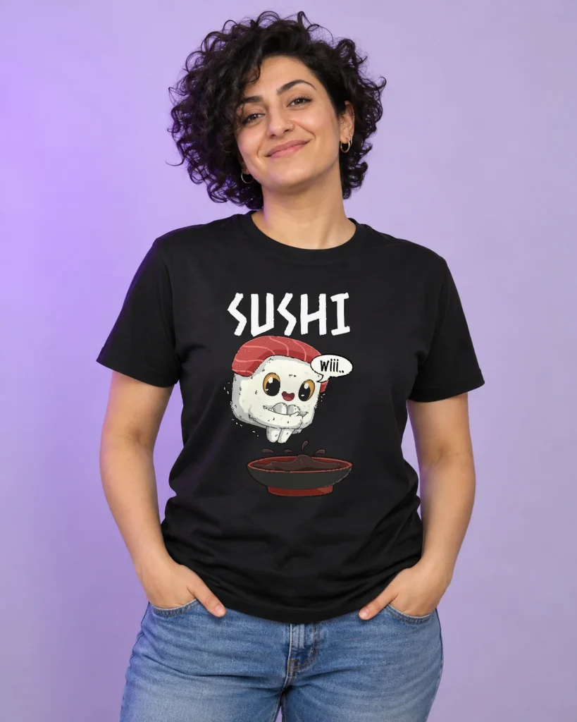 Sushi con esqueleto – camiseta negra