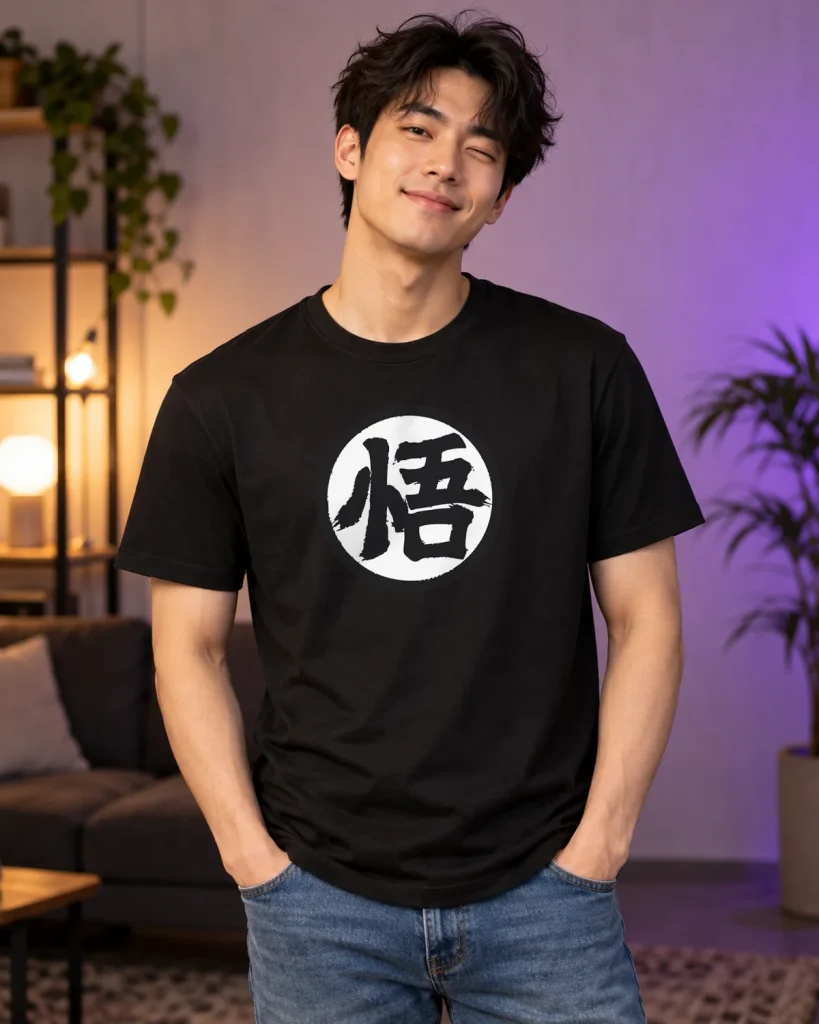 Símbolo kanji grande – camiseta negra puesta