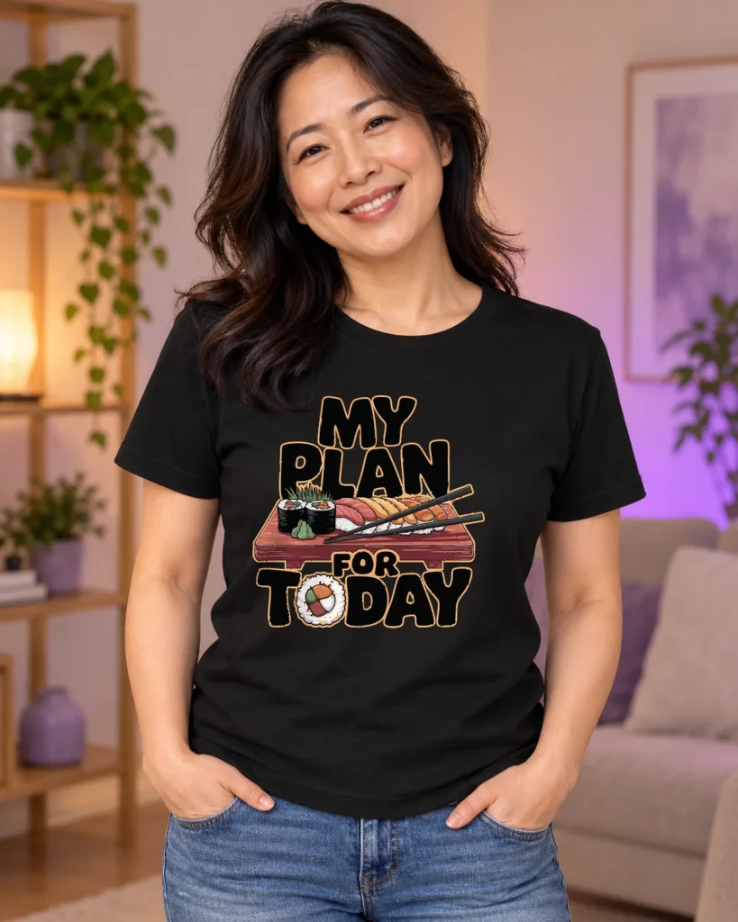 Plan de sushi – camiseta negra puesta