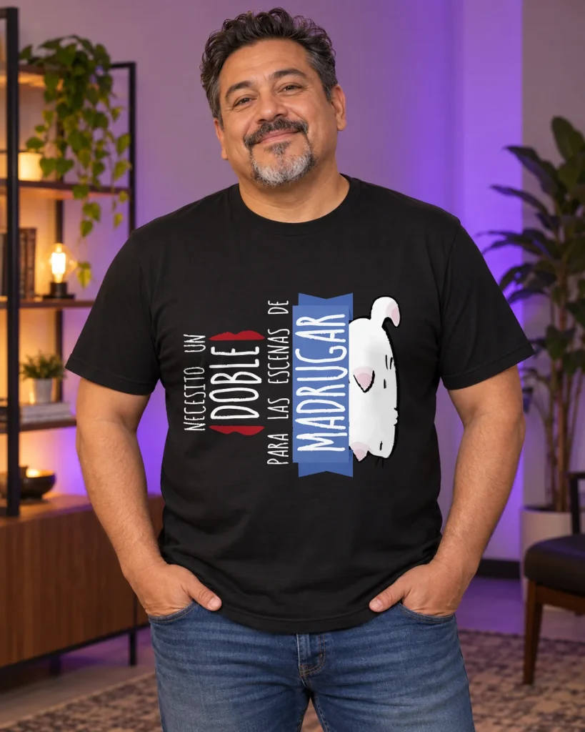 Necesito un doble – camiseta negra puesta