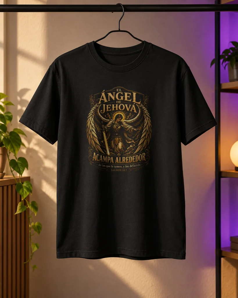 Ángel protector con espada baja – camiseta en percha