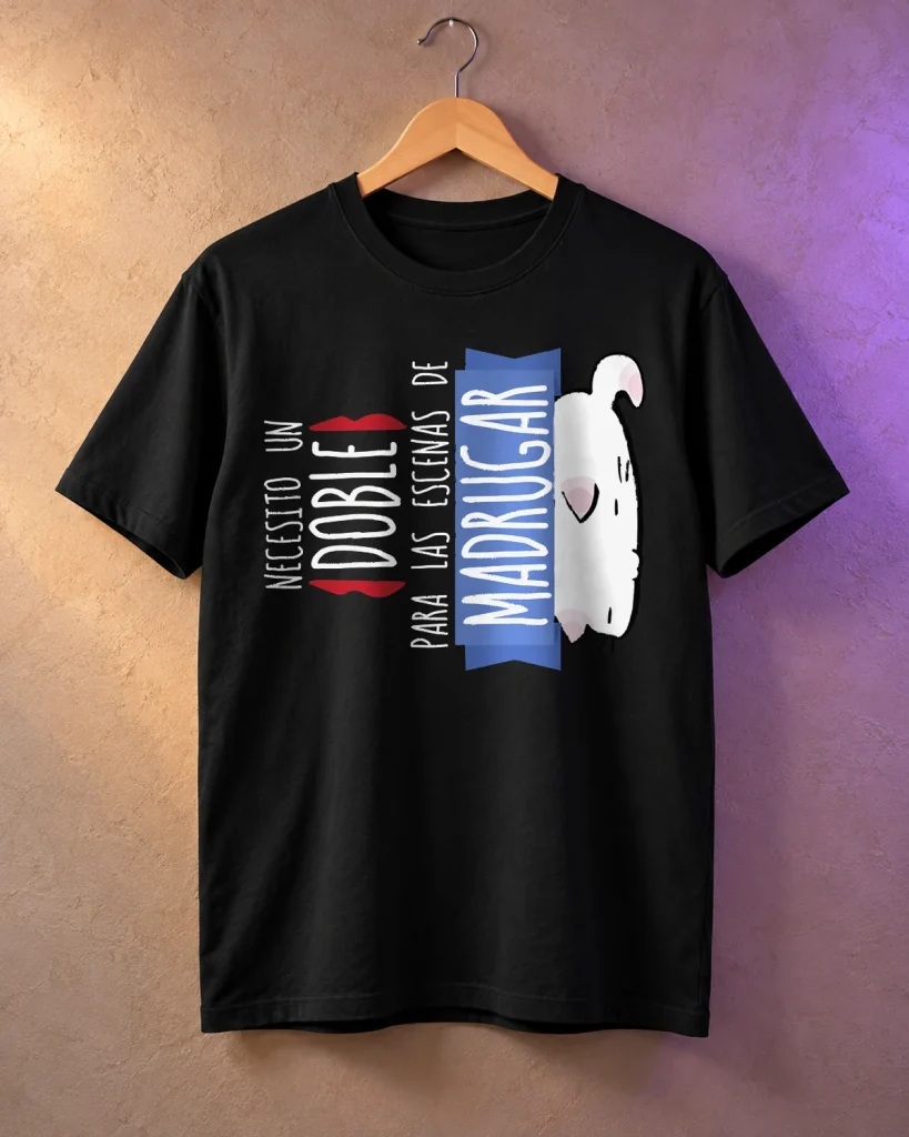 Necesito un doble – camiseta en percha