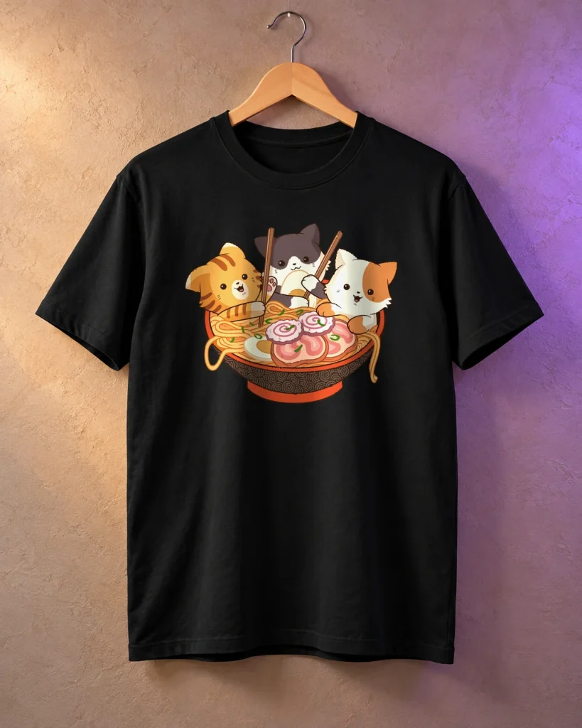 Ramen con gatos – camiseta en percha