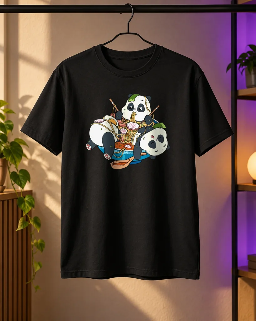 Ramen con pandas – camiseta en percha