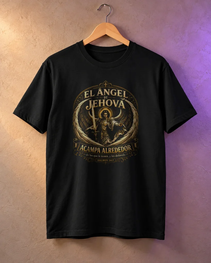 Ángel protector con espada alta – camiseta en percha