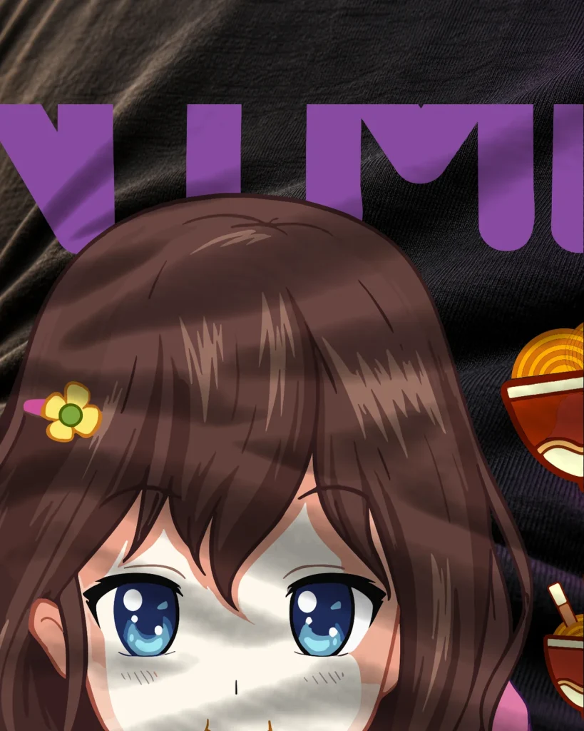 Chica anime y ramen – detalle del estampado