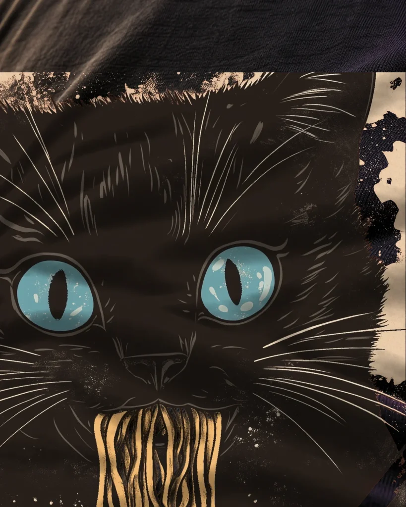 Gato negro con ramen – detalle del estampado