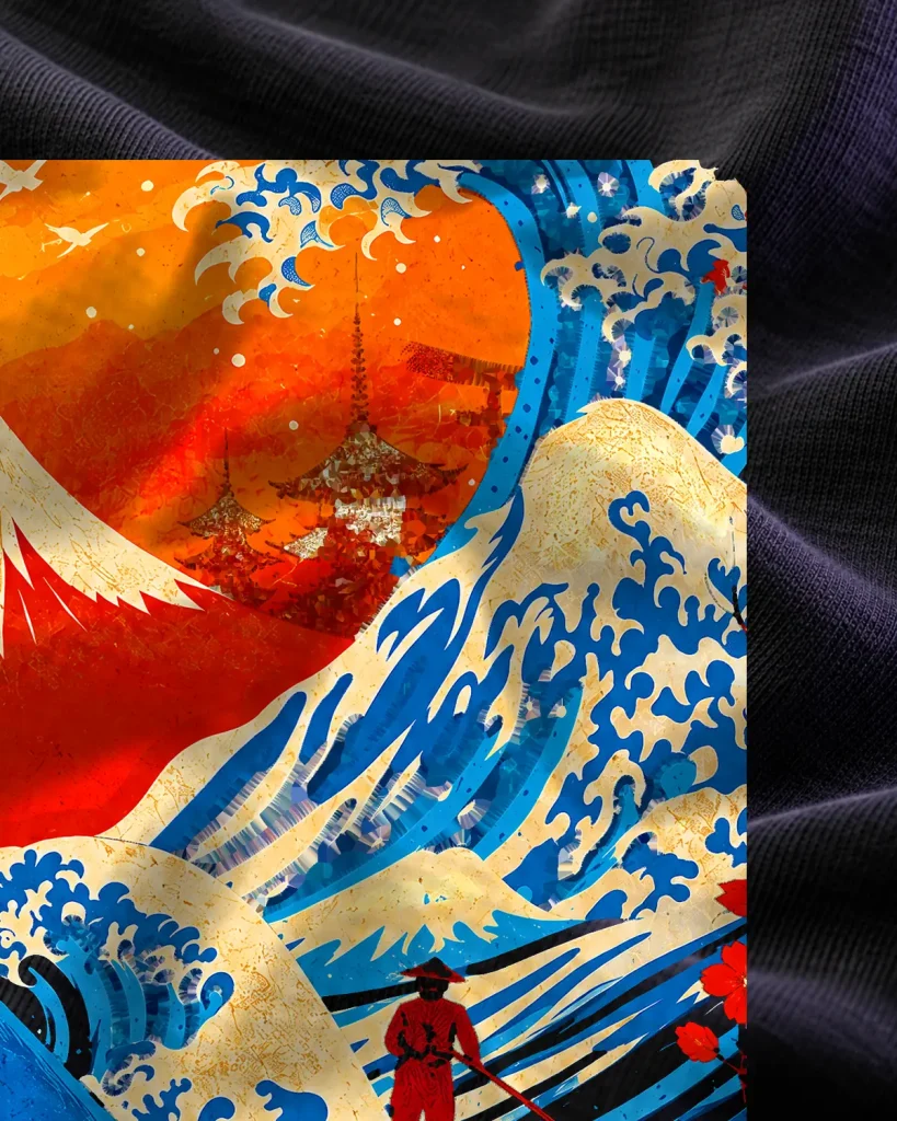 Ballena y gran ola – detalle del estampado