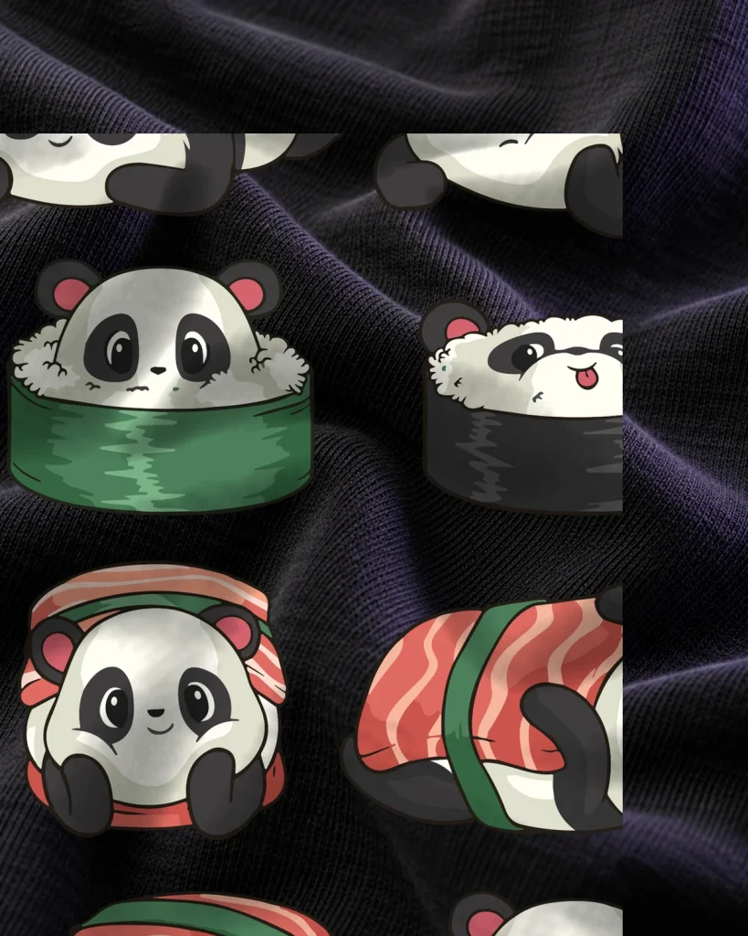 Pandas de sushi – detalle del estampado