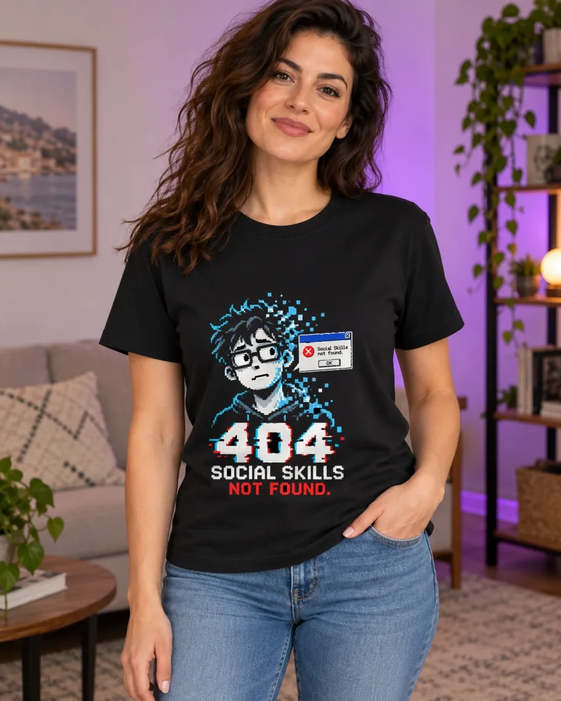 Error 404: Social skills not found – camiseta negra