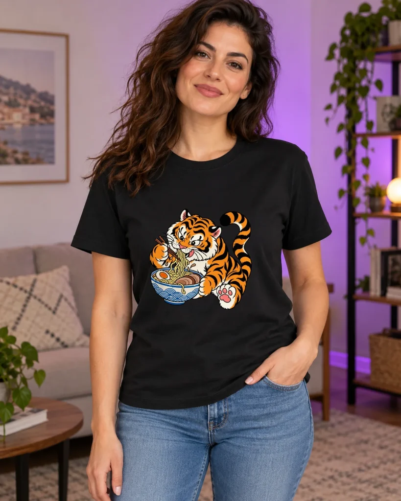 Tigre ramen travieso – camiseta negra