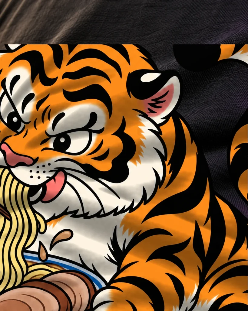 Tigre ramen travieso – detalle del estampado